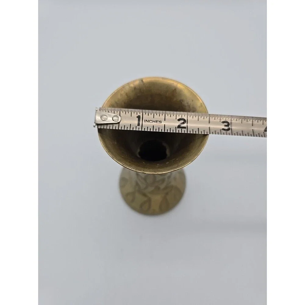 Vintage Sarna Brass Vase India 4.75" Flower Leaves Hand Etched 415T BOHO - Picture 8 of 9